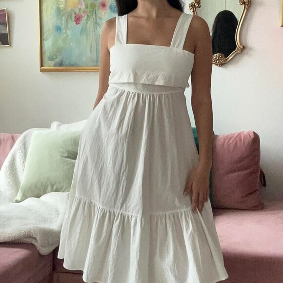 White Cotton Flowy Milk Maid Dress - Picture 4 of 5